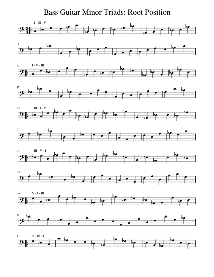 Bass Guitar Minor Triads: Root Position Sheet music for Bass guitar ...