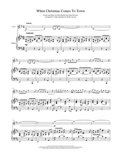 When Christmas Comes To Town (Arr. Mark Lansom) - Various Artists (Violin and Piano)