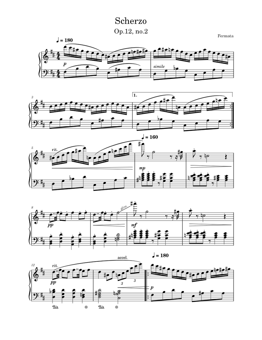 Scherzo in d fermata sheet music for piano solo musescore