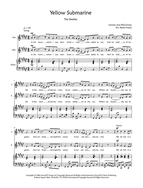 Yellow Submarine (Arr. Karen Ivana) - The Beatles (Choral, SA)