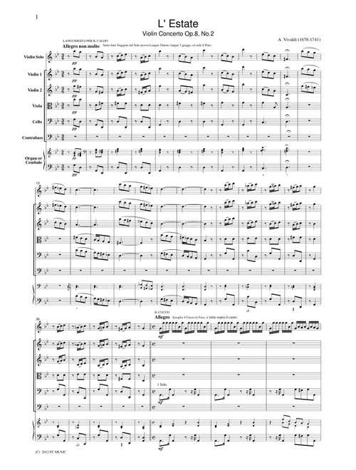 Vivaldi  L' Estate Violin Concerto Op.8, No.2, for string orchestra, SV002 (String Quartet)