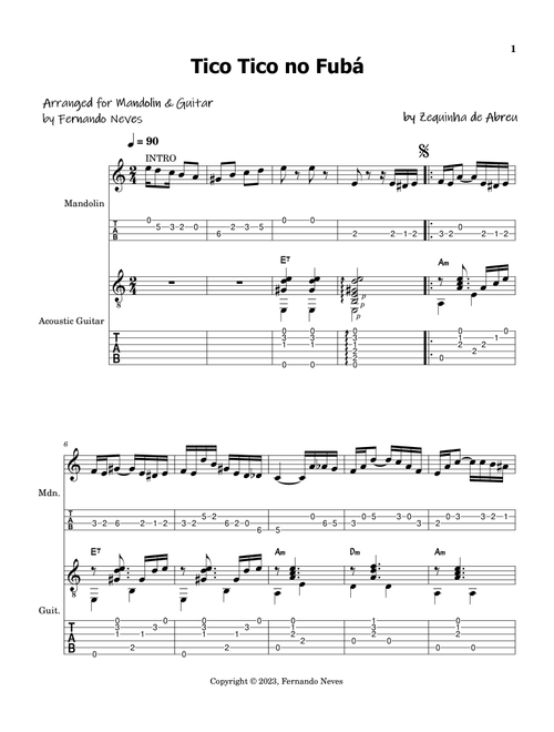 Tico Tico no fubá for Mandolin and Guitar (Arr. FERNANDO LUIZ NEVES) (Mandolin)