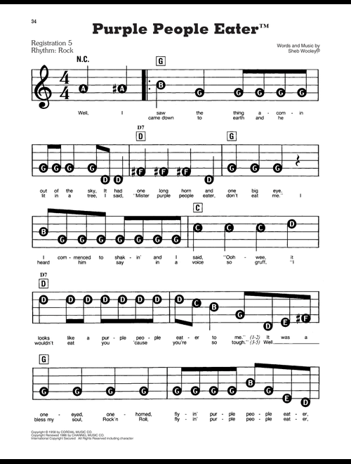 Purple People Eater - Sheb Wooley (E-Z Play Today)