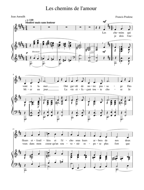 Les chemins de l'amour - B major-piano+voice