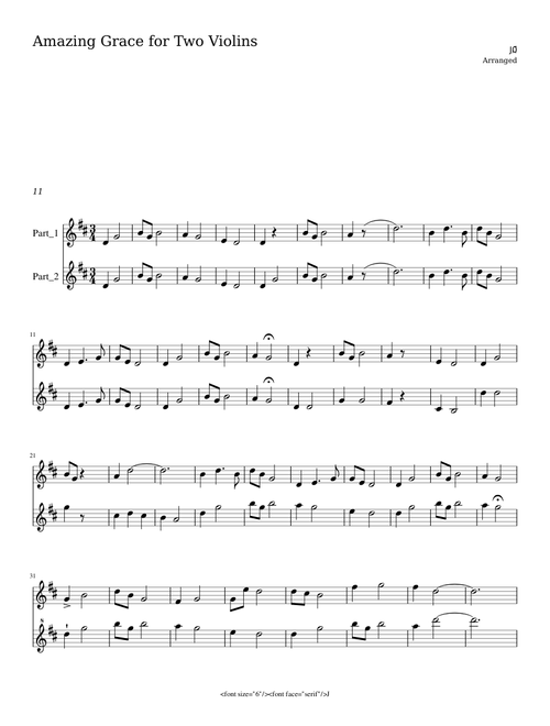 Amazing Grace Violin Duet