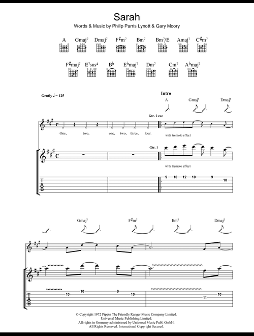 Sarah - Thin Lizzy (Guitar Tab)