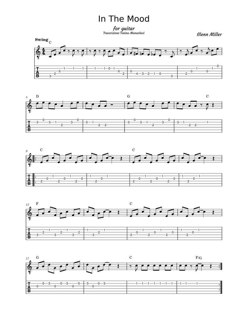 In the mood – Glenn Miller Sheet Music and Tab with Chords for Guitar ...