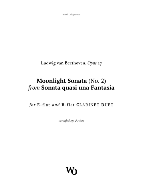 Moonlight Sonata by Beethoven for E-flat and B-flat Clarinet Duet (Arr. Ander) (Instrumental Duet)
