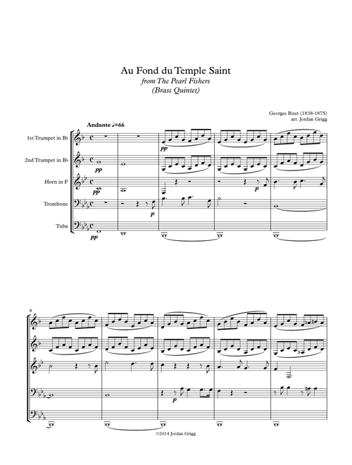 Au Fond du Temple Saint from the The Pearl Fishers (Brass Quintet) (Arr. Jordan Grigg) - Georges Bizet (Brass Ensemble)