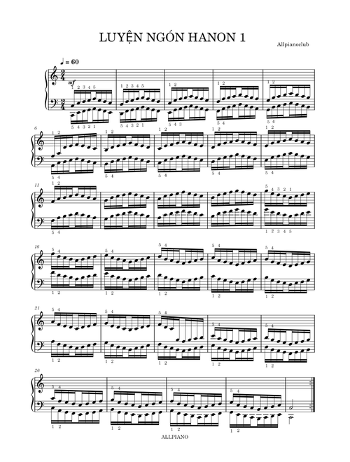 LUYỆN NGÓN HANON 1 IN C 60 – Allpianoclub