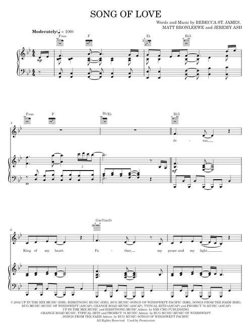Song of love - Rebecca St. James (Piano-Vocal-Guitar)