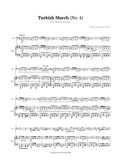 Turkish March by Beethoven for Tuba and Piano (Arr. Ander) (Tuba and Piano)