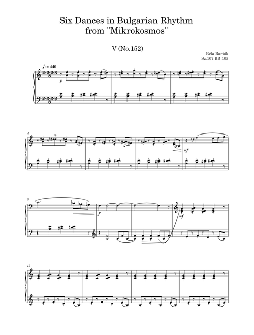 Six Dances In Bulgarian Rhythm No.5, from "Mikrokosmos", Sz.107 BB 105 – Béla Bartók