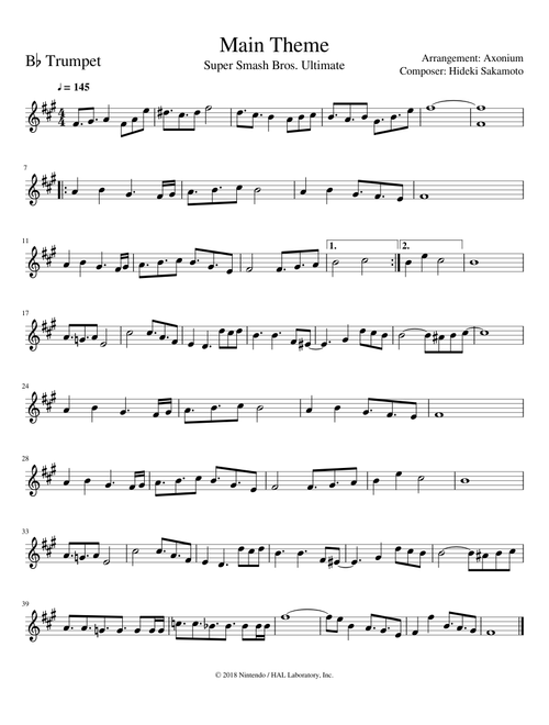 Main Theme - Super Smash Bros. Ultimate (B♭ Trumpet)