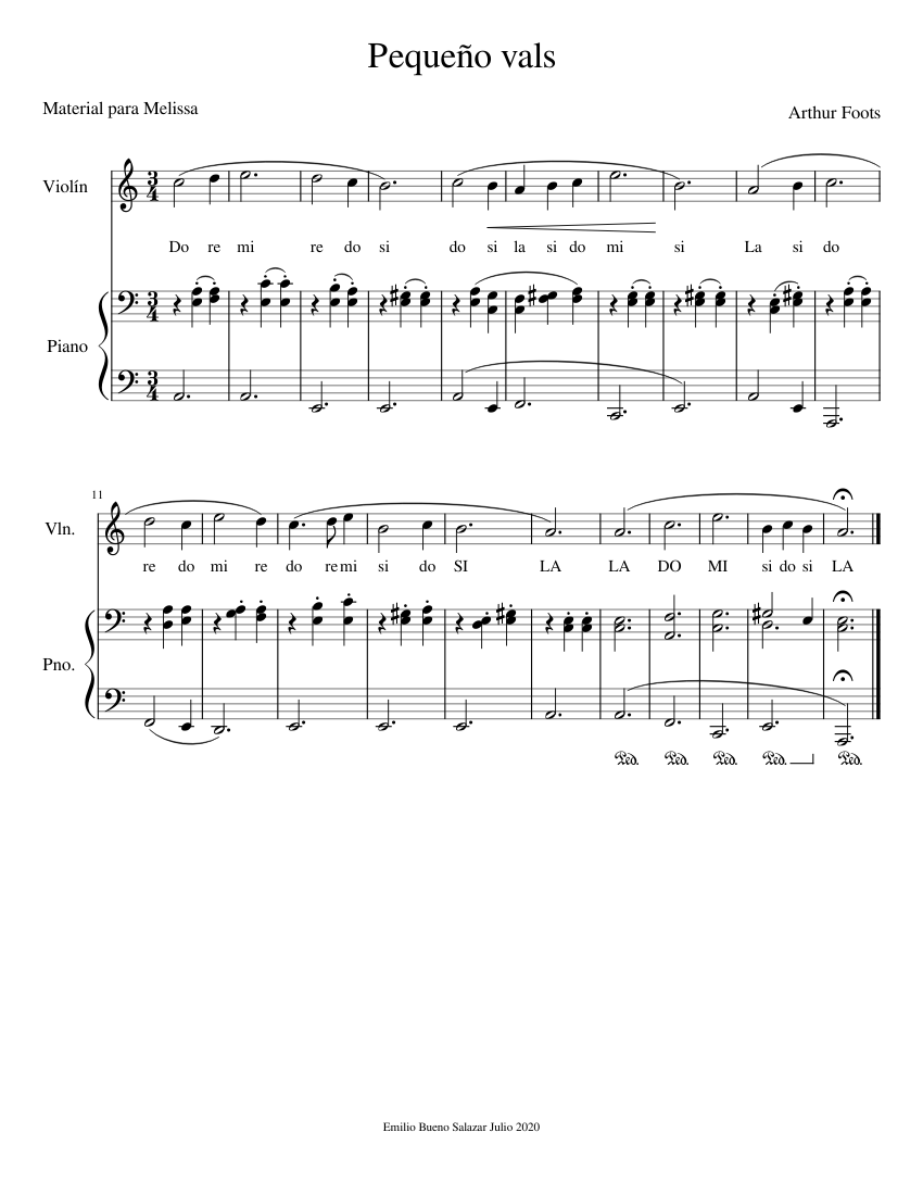 Pequeño vals para violín y piano Sheet Music for Piano, Violin (Mixed ...