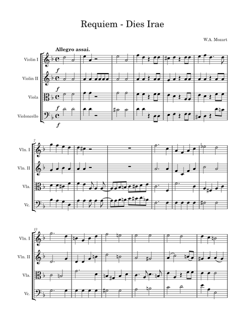 Mozart - Requiem - Dies Irae (string quartet)