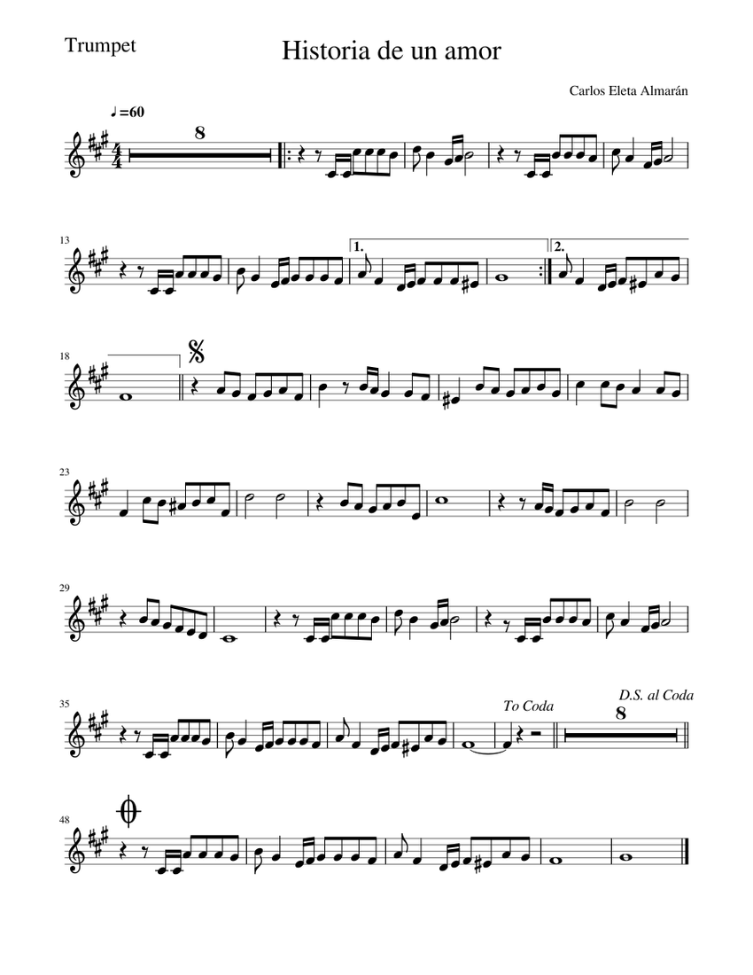 Histora de un amor Trumpet Sheet music for Trumpet in bflat (Solo