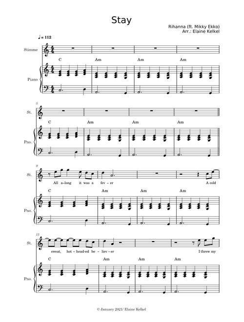 Stay – Rihanna ft. Mikky Ekko (piano+voice)