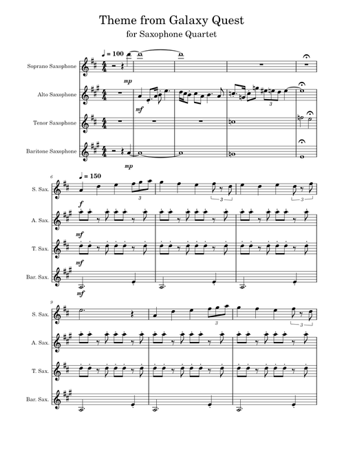 Theme from Galaxy Quest – David Newman for Sax Quartet