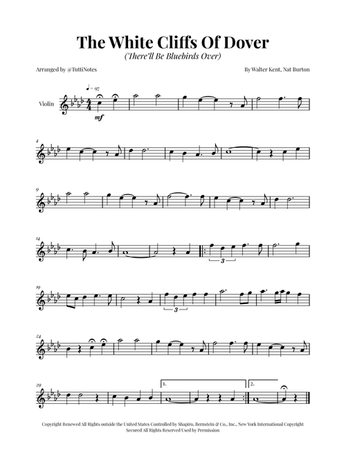 (There'll Be Bluebirds Over) The White Cliffs Of Dover (Arr. Glauco Fernandes) - Various (Violin Solo)