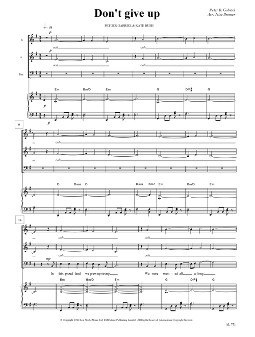 Don't Give Up (Arr. Jetse Bremer) - Peter Gabriel And Kate Bush (Choral, SAB)