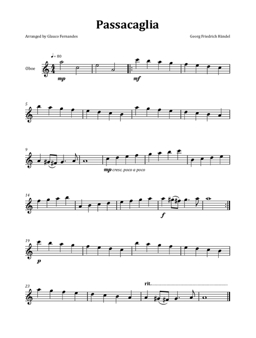 Passacaglia by Handel/Halvorsen - Oboe Solo (Arr. Glauco Fernandes) - Georg Friedrich Händel (Oboe Solo)