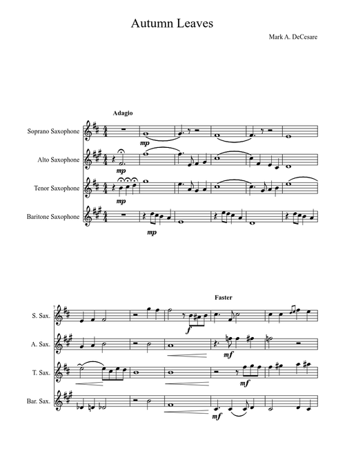 Autumn Leaves for Saxophone Quartet