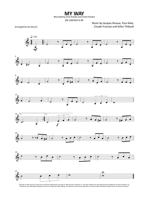 My Way (Arr. Joe Securis) - Elvis Presley (Clarinet Solo)