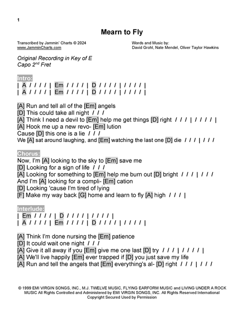 Learn To Fly (Arr. Jammin' Charts) - Foo Fighters (Guitar Chords-Lyrics)