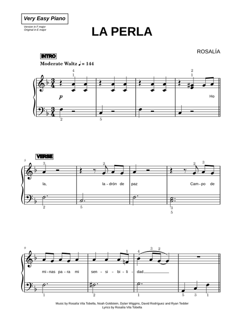 La Perla - ROSALÍA (Very Easy Piano)