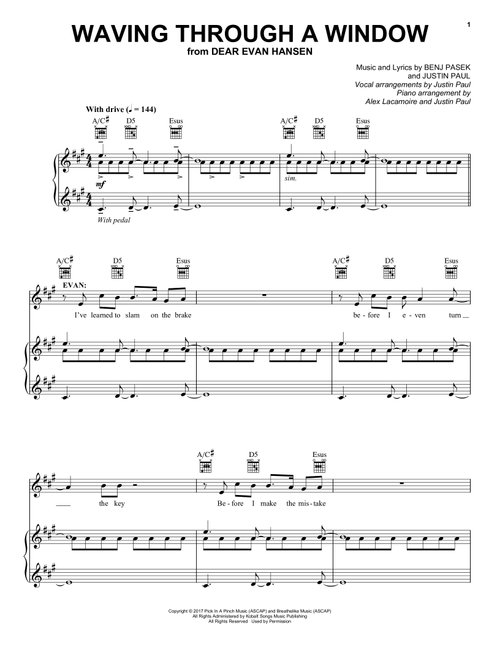 Waving Through A Window (from Dear Evan Hansen) - Pasek & Paul (Vocal Pro + Piano-Guitar)