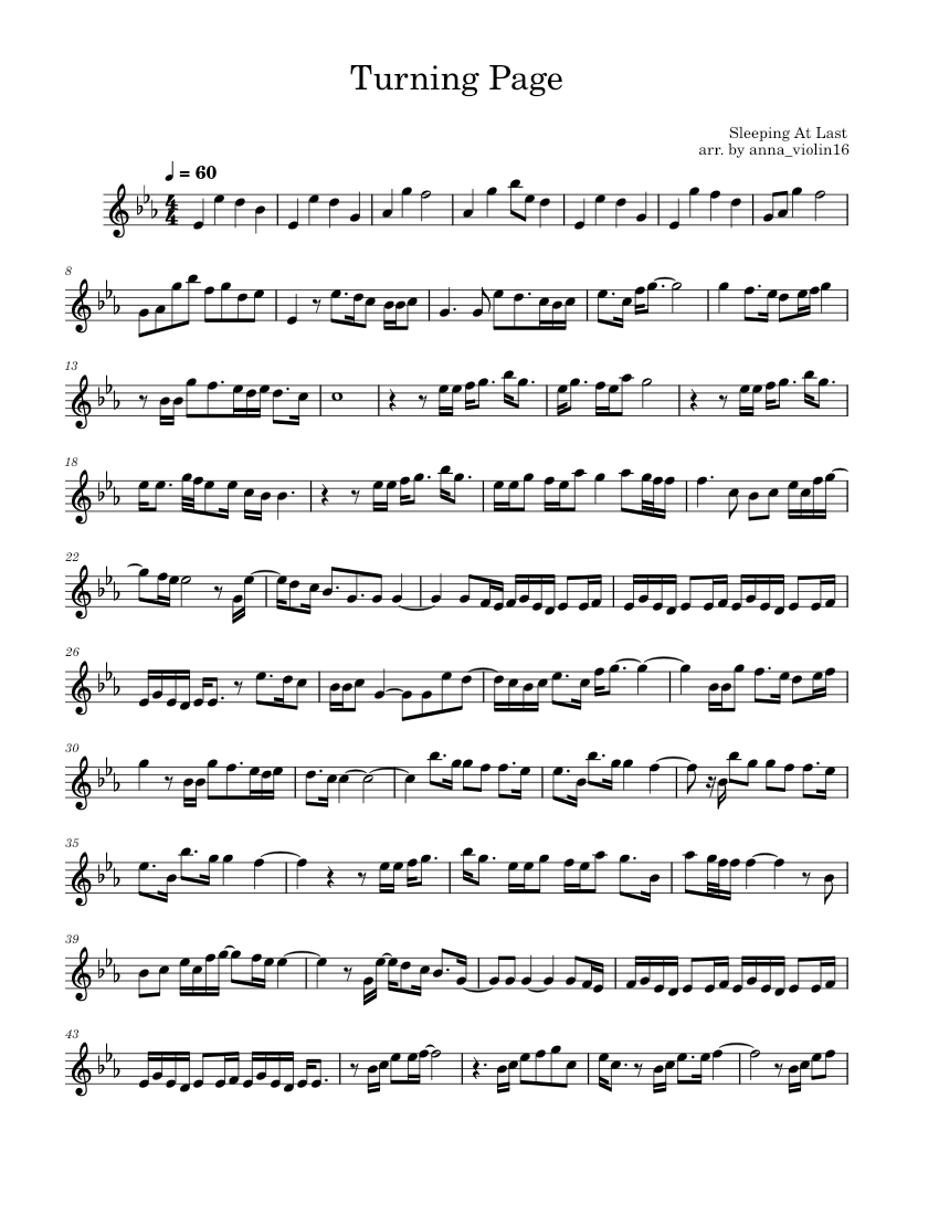 Turning Page Sleeping At Last Sheet music for Violin (Solo