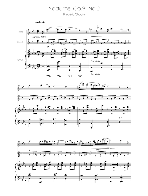 Chopin - Nocturne op.9 No.2 - Flute and Clarinet Duet (Arr. Ygor Nunes) - Fédéric Chopin (Instrumental Duet and Piano)
