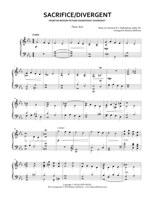 Sacrifice (Arr. Rebecca Belliston) - Junkie Xl (Piano Solo)