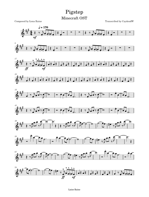 Pigstep – Lena Raine Pigstep alto saxophone solo transcription