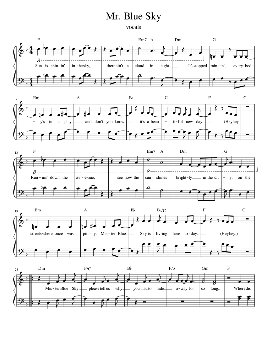 Mr Blue Sky Electric Light Orchestra Sheet Music With Chords For mr-blue-sky-electric-light-orchestra-sheet-music-with-chords-for
