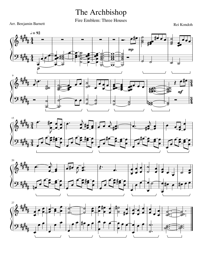 The Archbishop - Fire Emblem: Three Houses Sheet Music for Piano