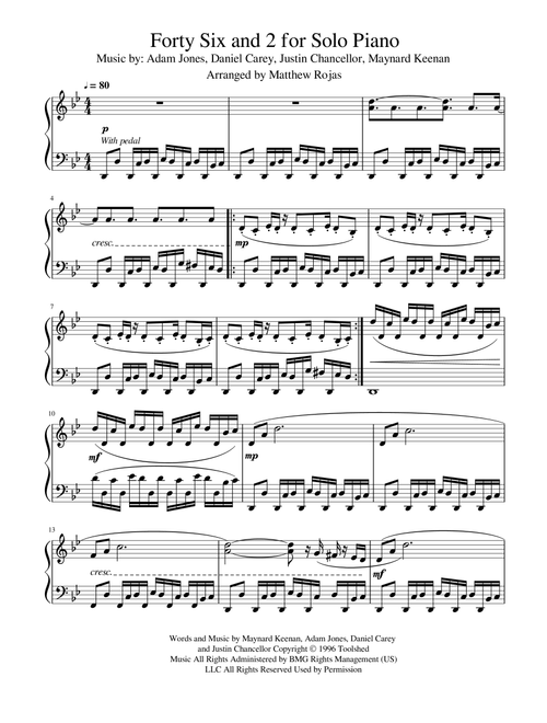 Forty Six & 2 (Arr. Matthew Rojas) - Tool (Piano Solo)