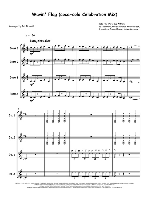 Wavin' Flag (coca-cola Celebration Mix) (Arr. Pat Bianculli) - K'naan (Guitar Ensemble)