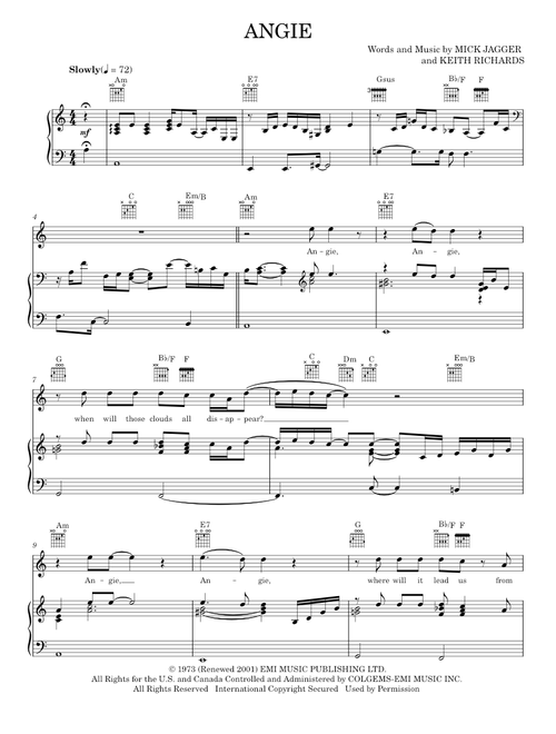 Angie - The Rolling Stones (Piano-Vocal-Guitar)