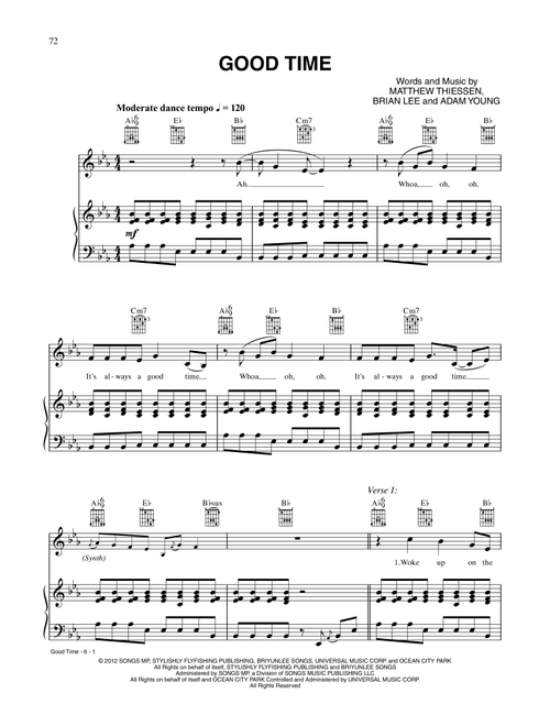 Good Time - Owl City and Carly Rae Jepsen (Piano-Vocal-Guitar)