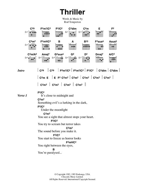 Thriller - Michael Jackson (Guitar Chords-Lyrics)