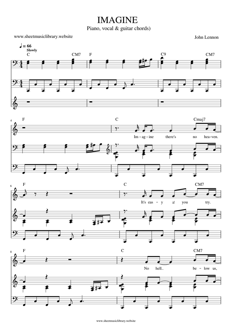 Calamidad contar Adecuado IMAGINE - John Lennon (Piano, vocal and guitar chords) Sheet music for Piano  (Solo) | Musescore.com