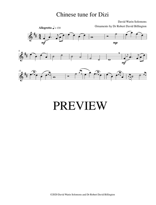 Chinese Tune for solo Dizi (Chinese flute) (Arr. Dr Robert David Billington) - David Warin Solomons (Flute Solo)