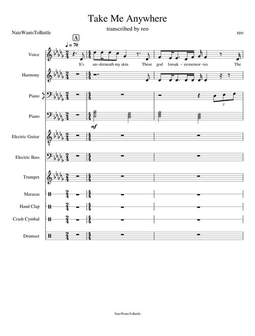 Take Me Anywhere - NateWantsToBattle Instrumental (Custom Transcription)