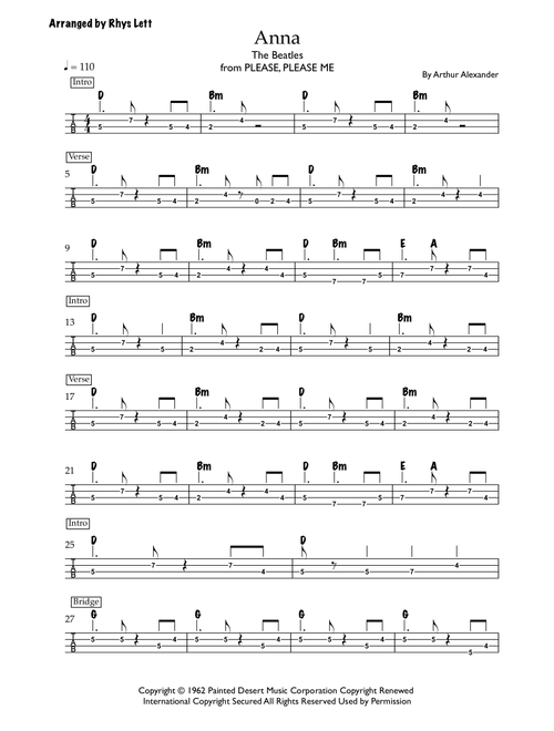 Anna (Go To Him) (Arr. Rhys Lett) - The Beatles (Bass Tab)