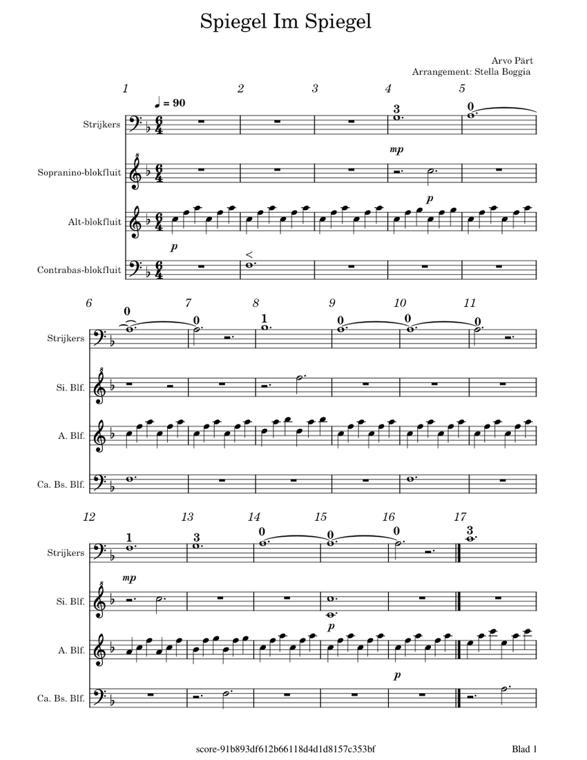 Spiegel Im Spiegel BEWERKT met VINGER ZETTING PAASEI Sheet music for