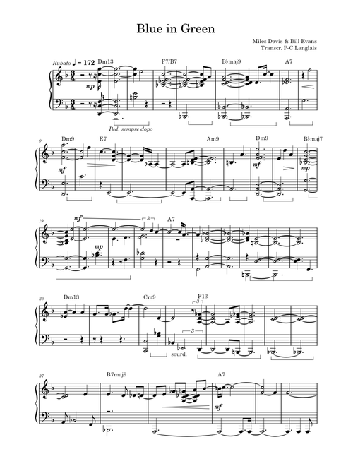 Blue in green – Miles Davis & Bill Evans (Full piano transcription)