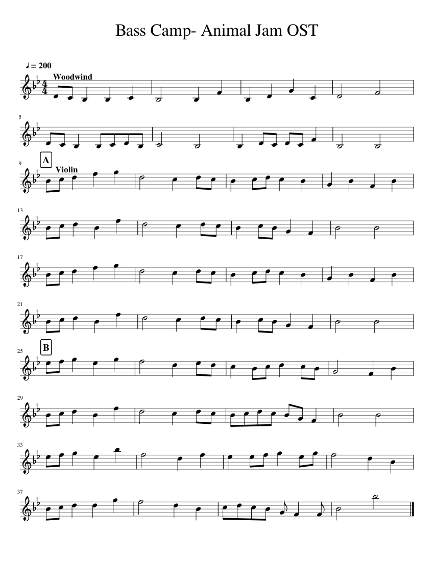 Bass Camp- Animal Jam OST Sheet music for Piano (Solo) 