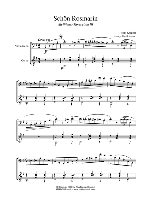 Schon Rosmarin for cello and guitar (Arr. K. Krantz) - F. Kreisler (Instrumental Duet)